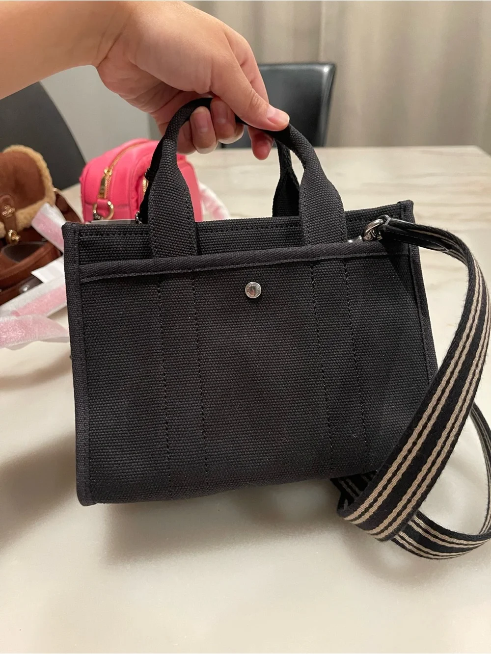 Coach Black Canvas Mini Tote Crossbody with Beige Logo - Picture 3 of 5